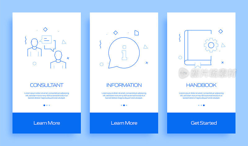 帮助和支持概念Onboarding移动应用程序页面屏幕与平面图标。UX, UI设计模板矢量插图